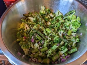 Broccoli and Asparagus Louie Salad - Salad Ingredients in Bowl