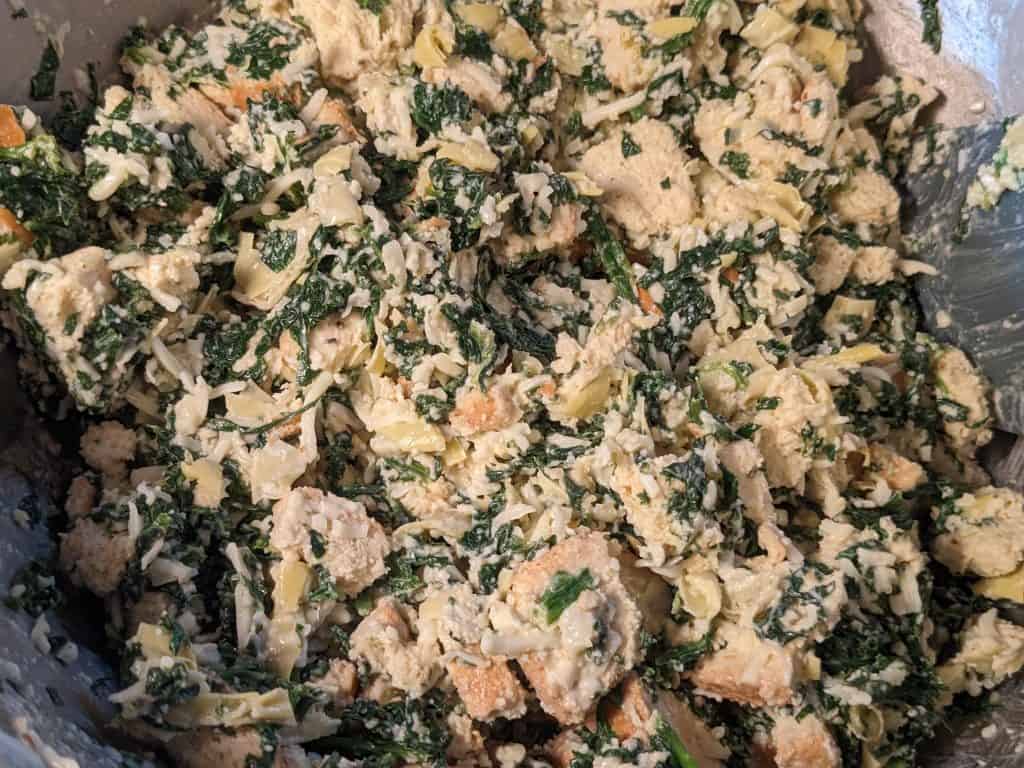 Keto Spinach and Artichoke Casserole - All Ingredients Mixed in Bowl