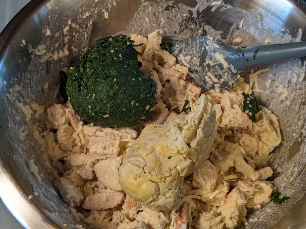 Keto Spinach and Artichoke Casserole - All ingredients in bowl not yet mixed