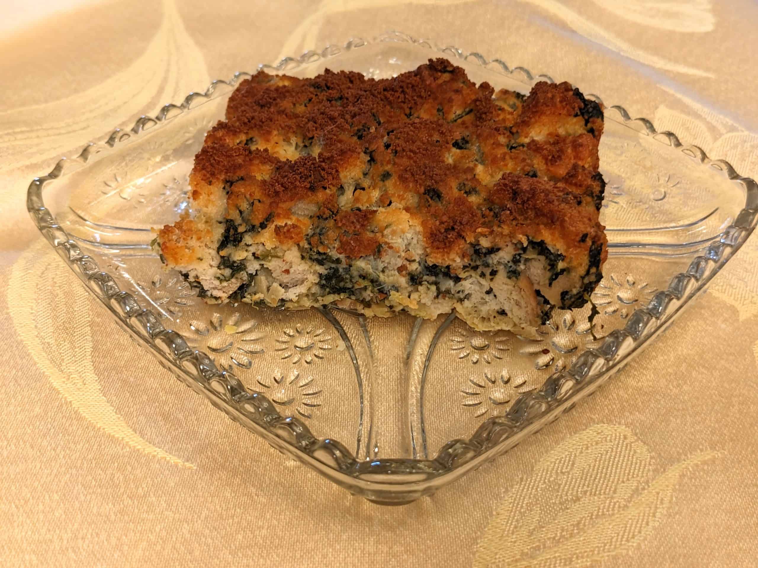 Keto Spinach and Artichoke Casserole - Finished Casserole - Cut Piece