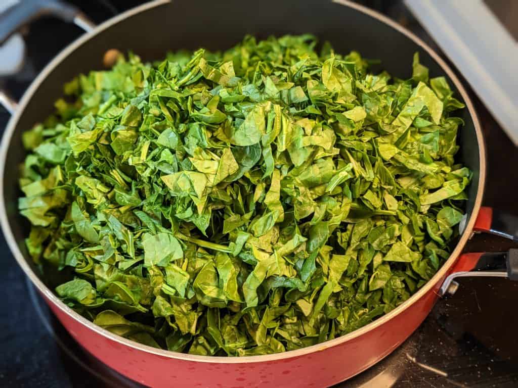 Raw Spinach in Pan