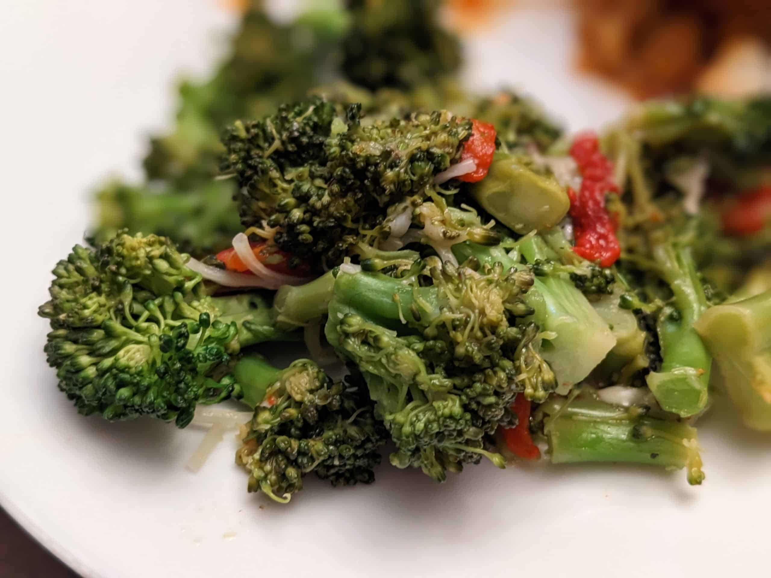 Broccoli with Roasted Red Peppers and Parmesan - Dinner Party Diaries