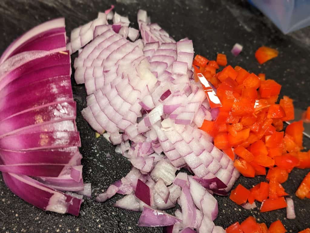 Diced Red Onion and Red Bell Pepper