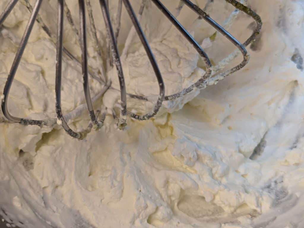 Heavy Cream whipped to Stiff Peaks in Stand Mixer