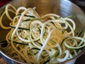 Spiralized zucchini noodles in a bowl