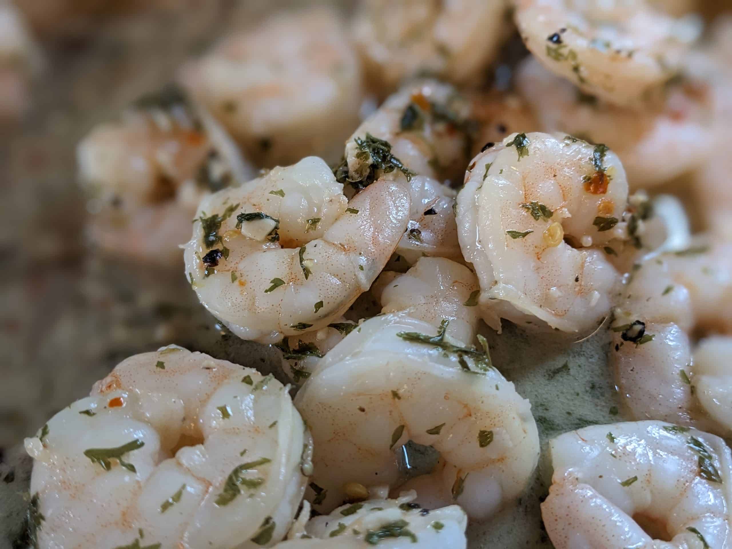 Shrimp Scampi cooked close-up