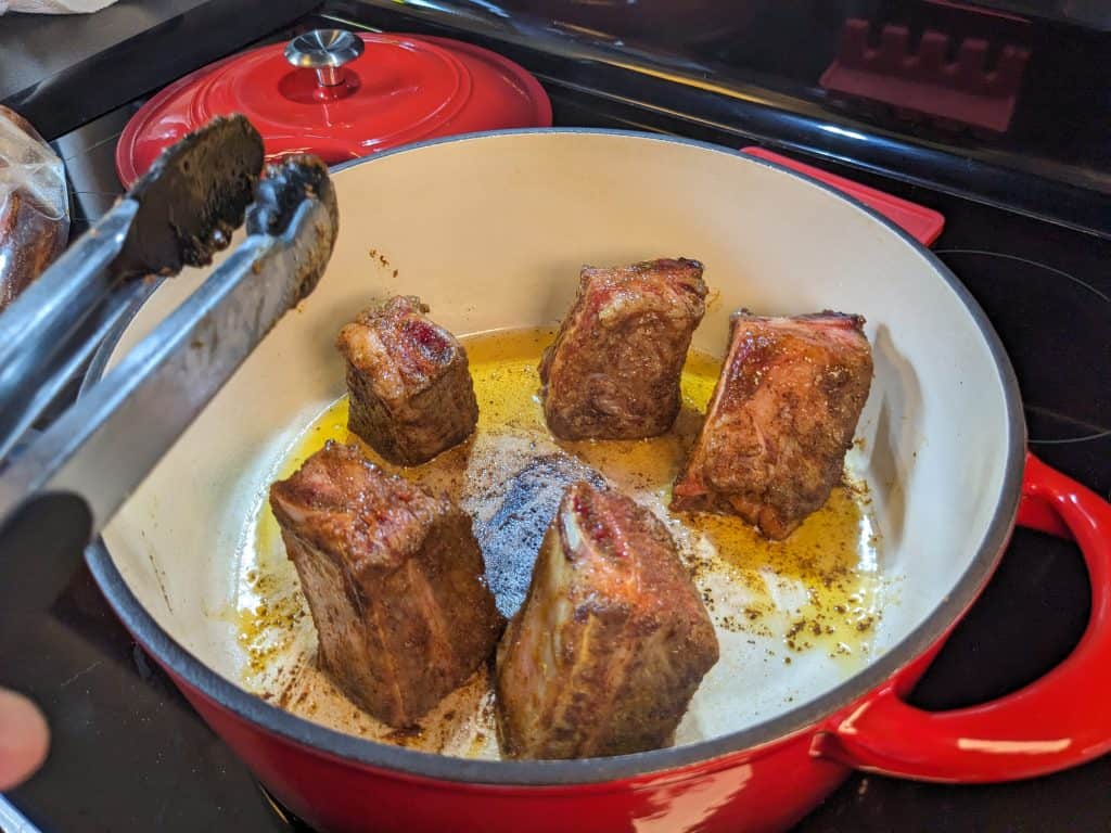 Searing beef short ribs in a Dutch oven