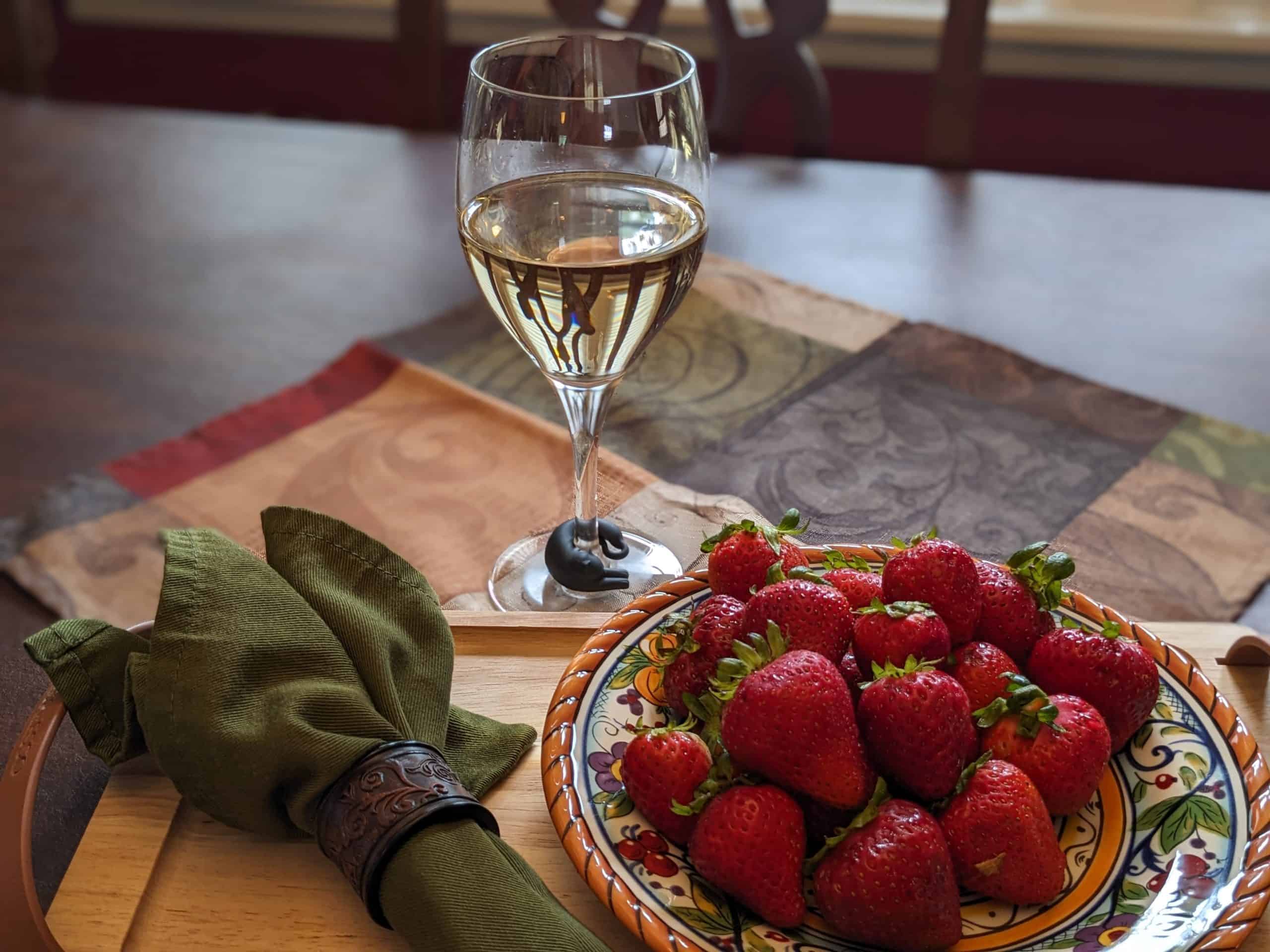 Keeping Cool Summer Dinner Party - white wine and strawberries