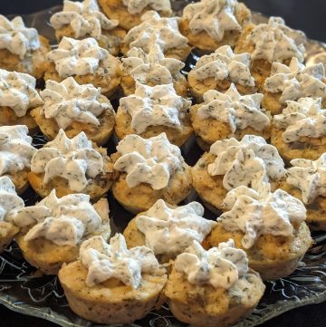 Keto Salmon Loaf Bites with Buttermilk Dill Whipped Cream finished and plated