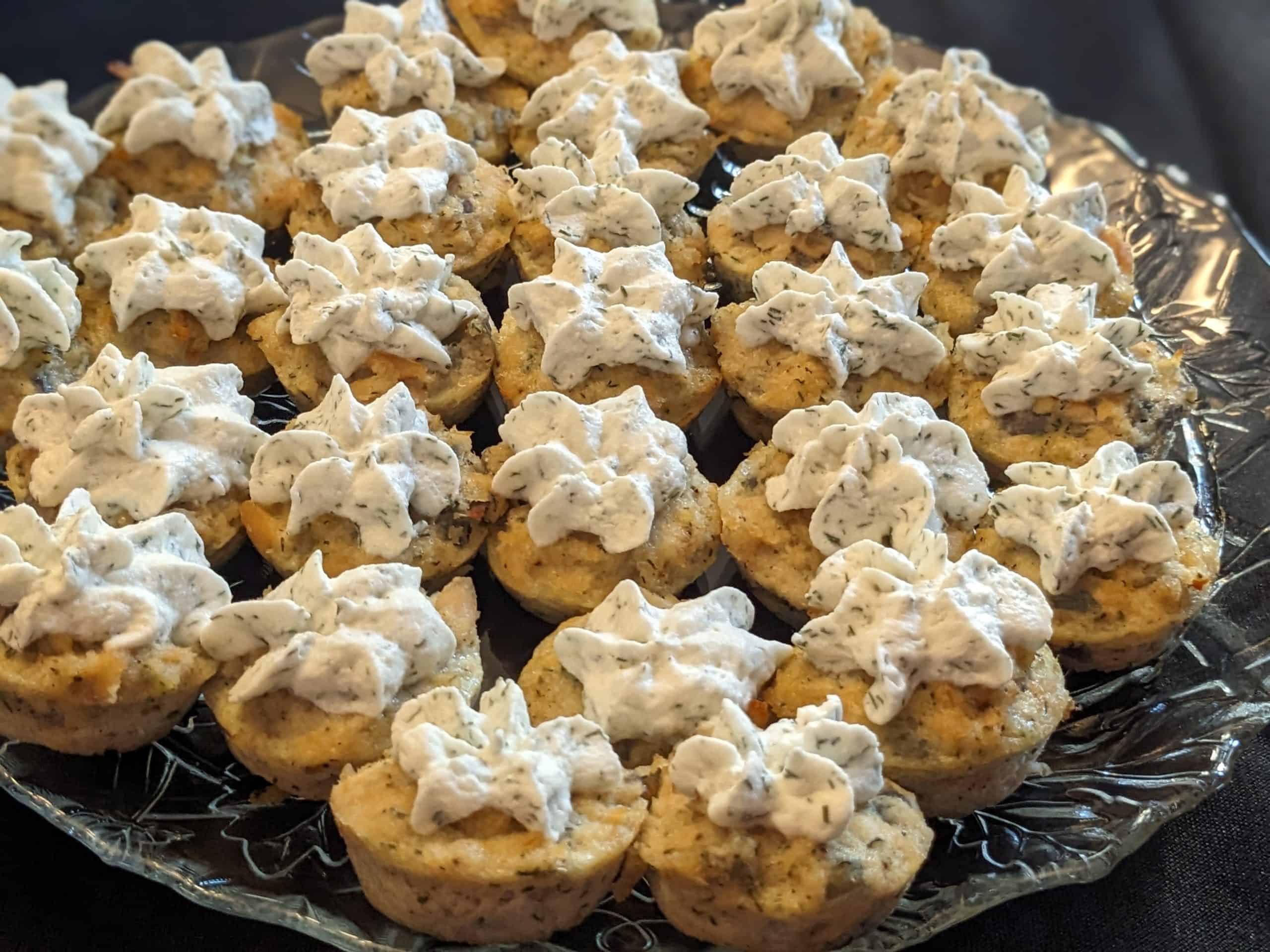 Keto Salmon Loaf Bites with Buttermilk Dill Whipped Cream finished and plated