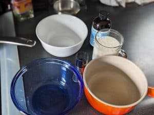 Bowls and pans for making keto vanilla pudding