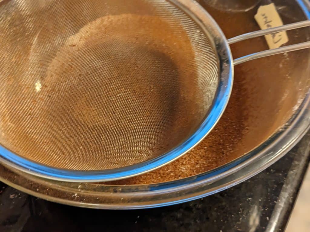 Sifted dry ingredients for keto chocolate cake