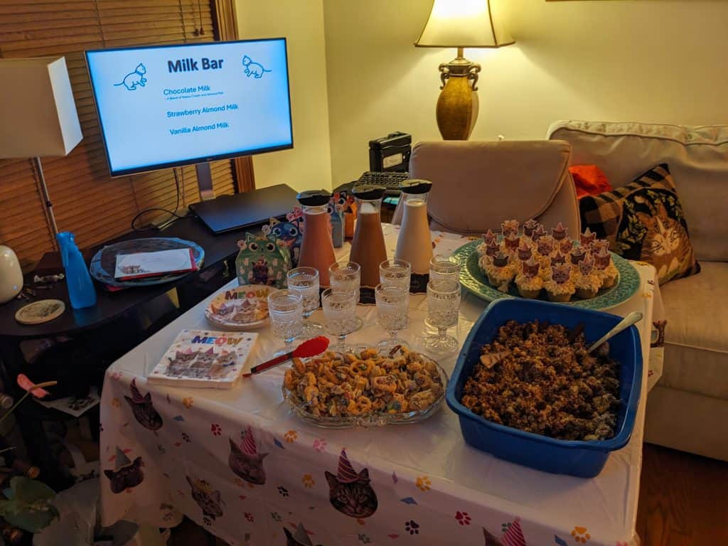 Milk Bar on dessert table with Milk Bar Sign in background