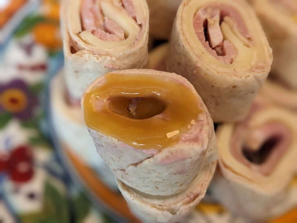 Jammy Ham and Cheese Roll-up with Honey Mustard Sauce