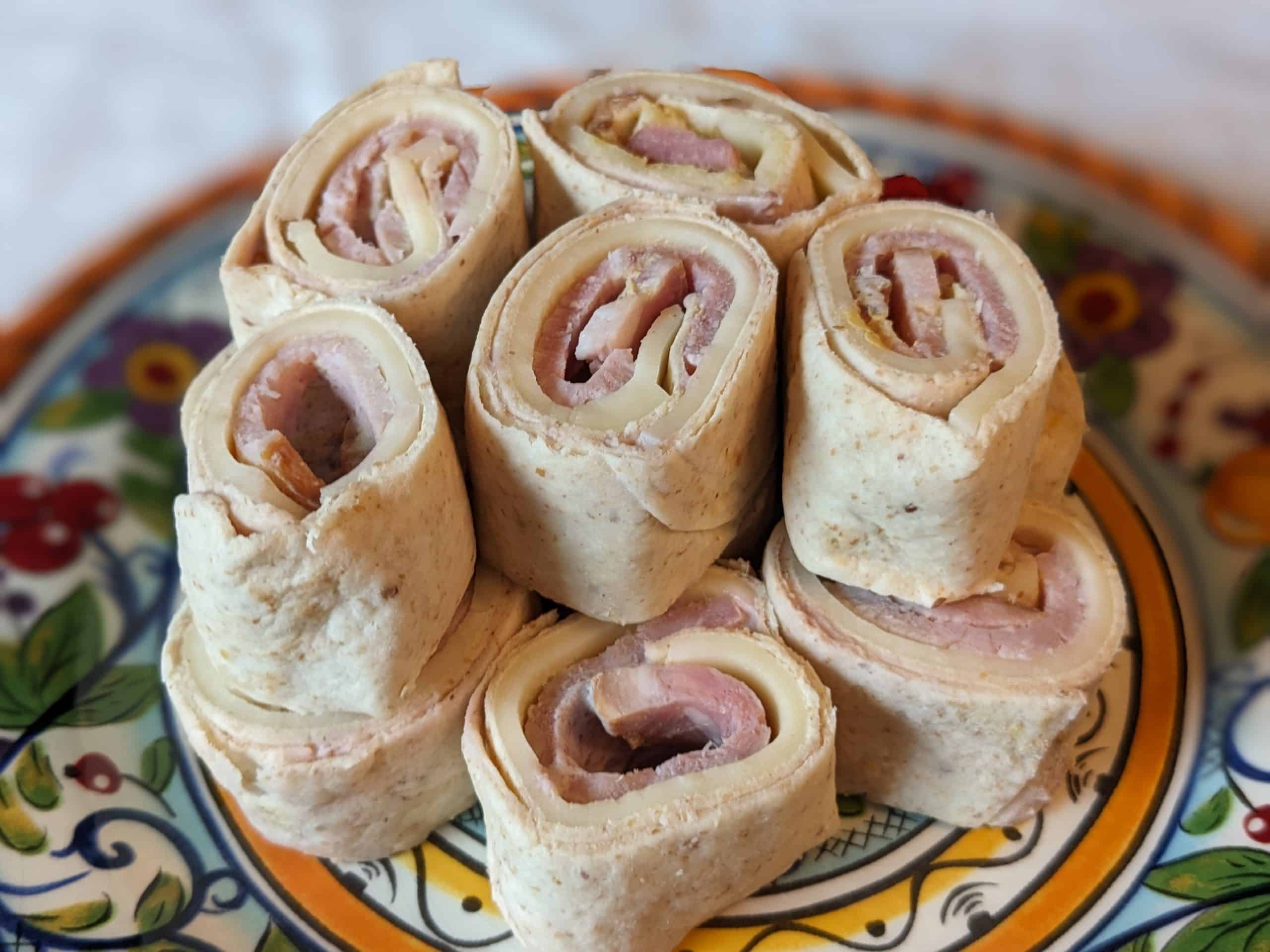 Jammy Ham and Cheese Low Carb Roll-ups plated