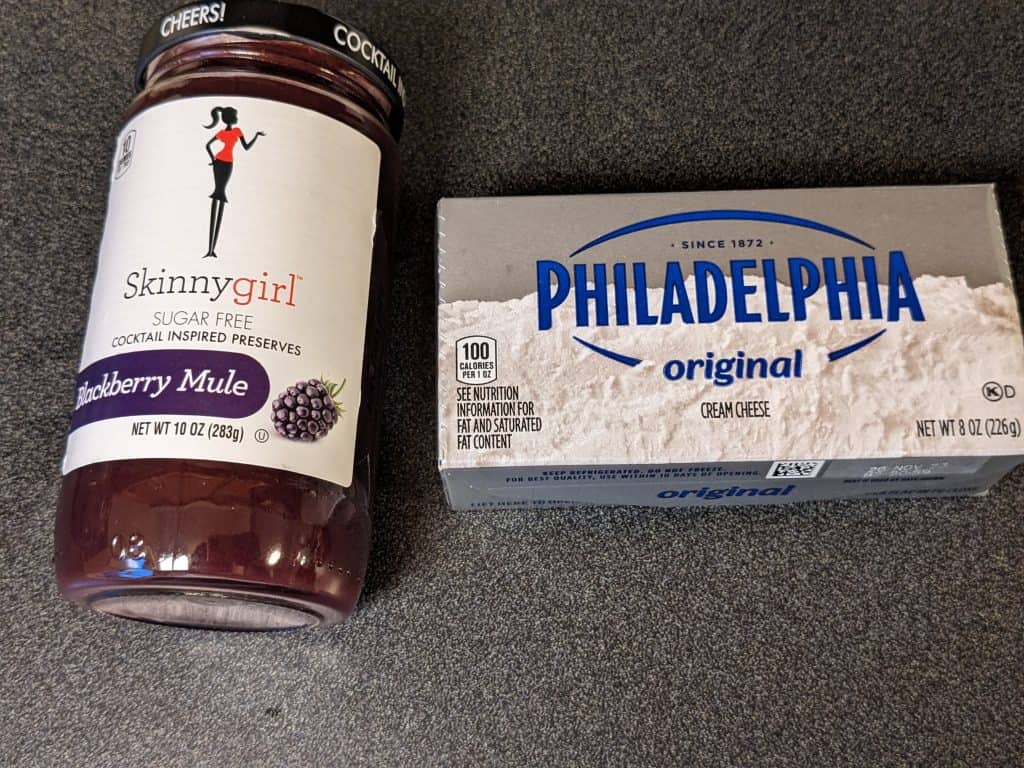 Ingredients for Monte Cristo Sauce - sugar free jam and cream cheese in packages
