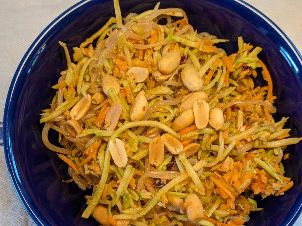 Keto Asian Noodle Salad in a blue bowl