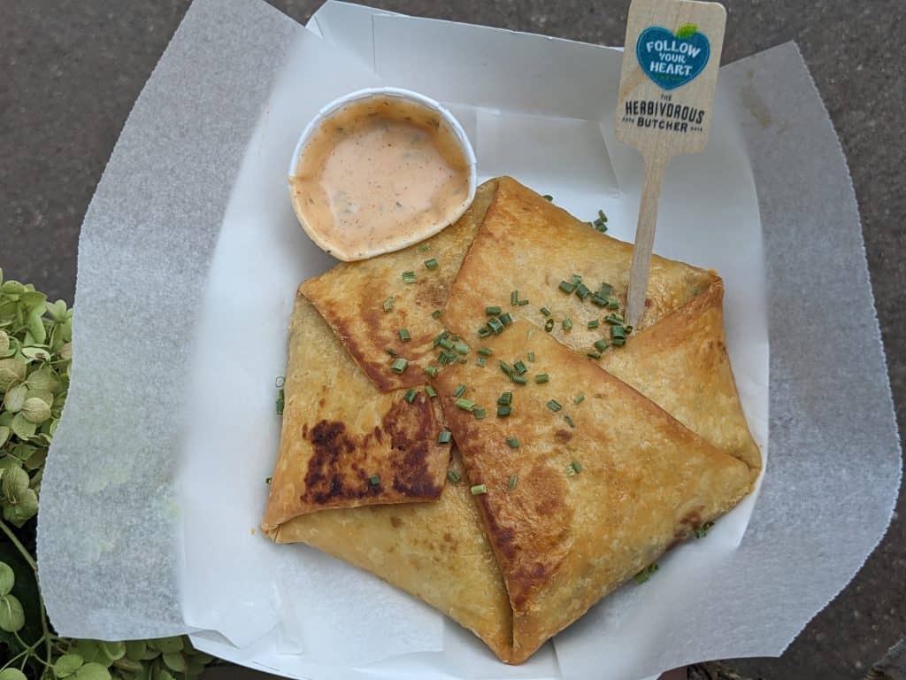 Crunchy Balboa - vegan Philly cheese steak wrapped in a tortilla and deep fried