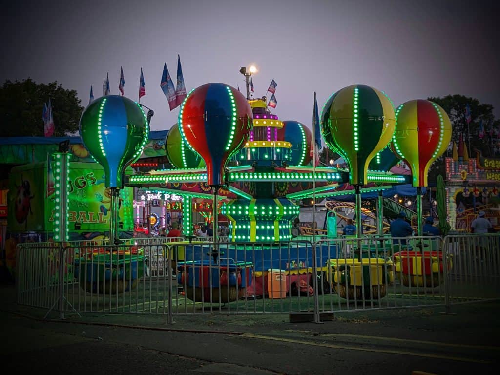 Ride lit up at night at the Minnesota State Fair