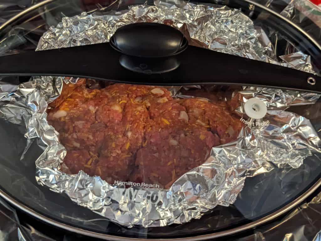 Meatloaf cooking in crockpot