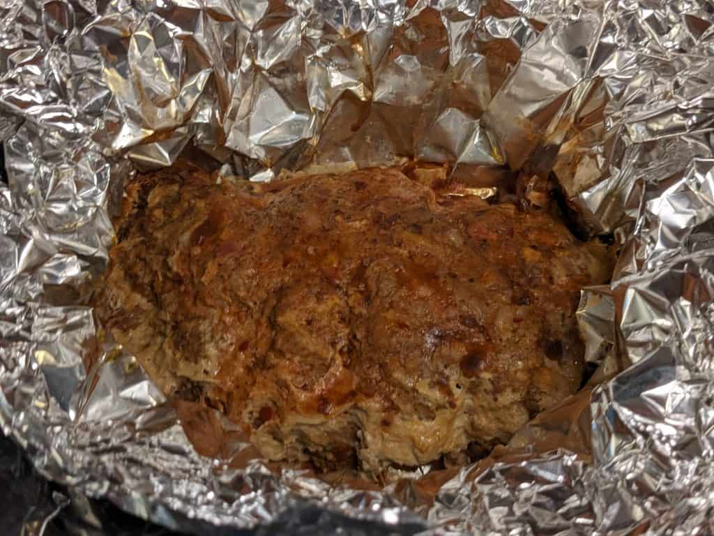 Cooked meatloaf in crockpot