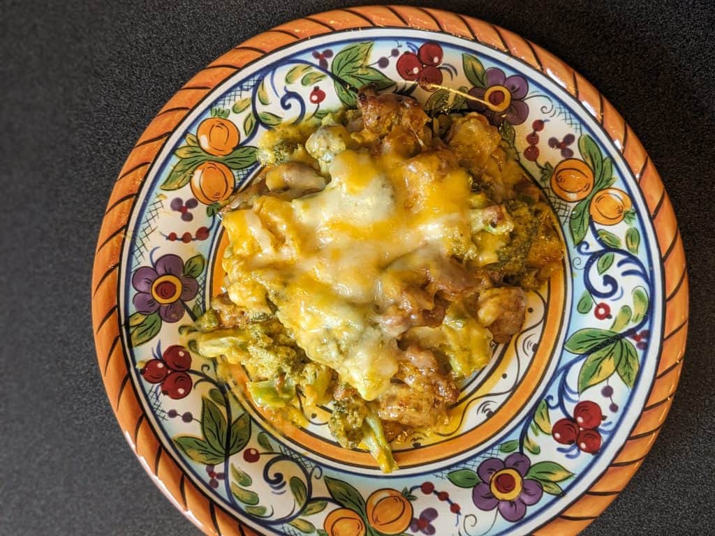 Broccoli Pumpkin Queso Casserole - Baked and Plated overhead shot