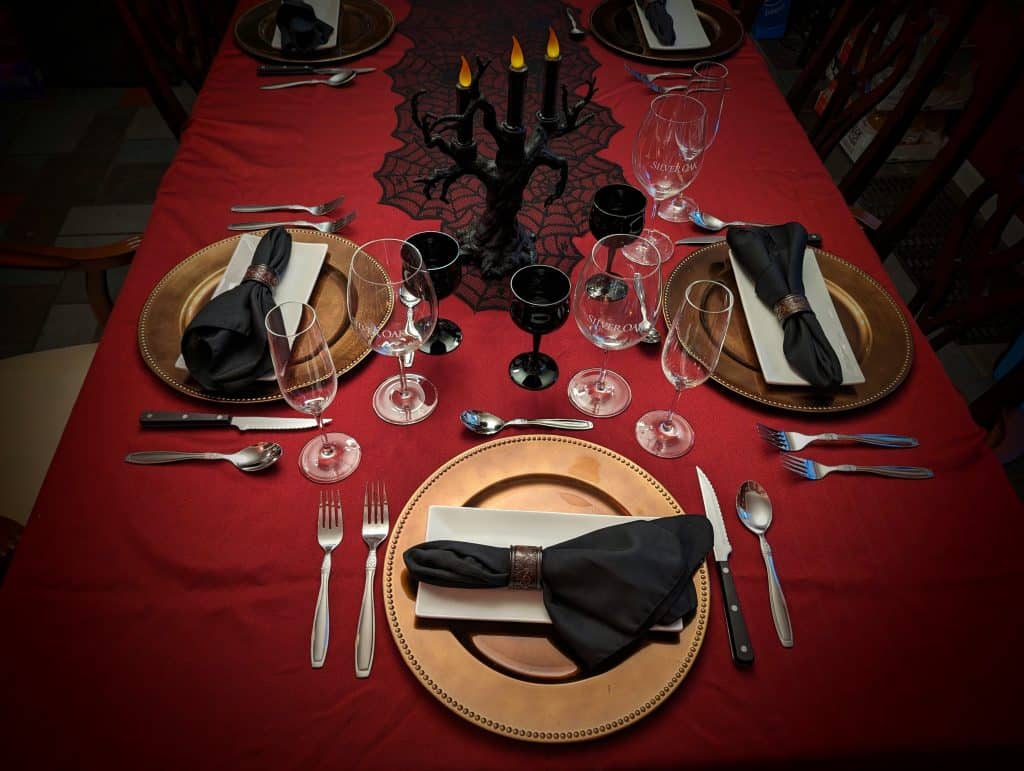 Set table for Casual Halloween Dinner Party