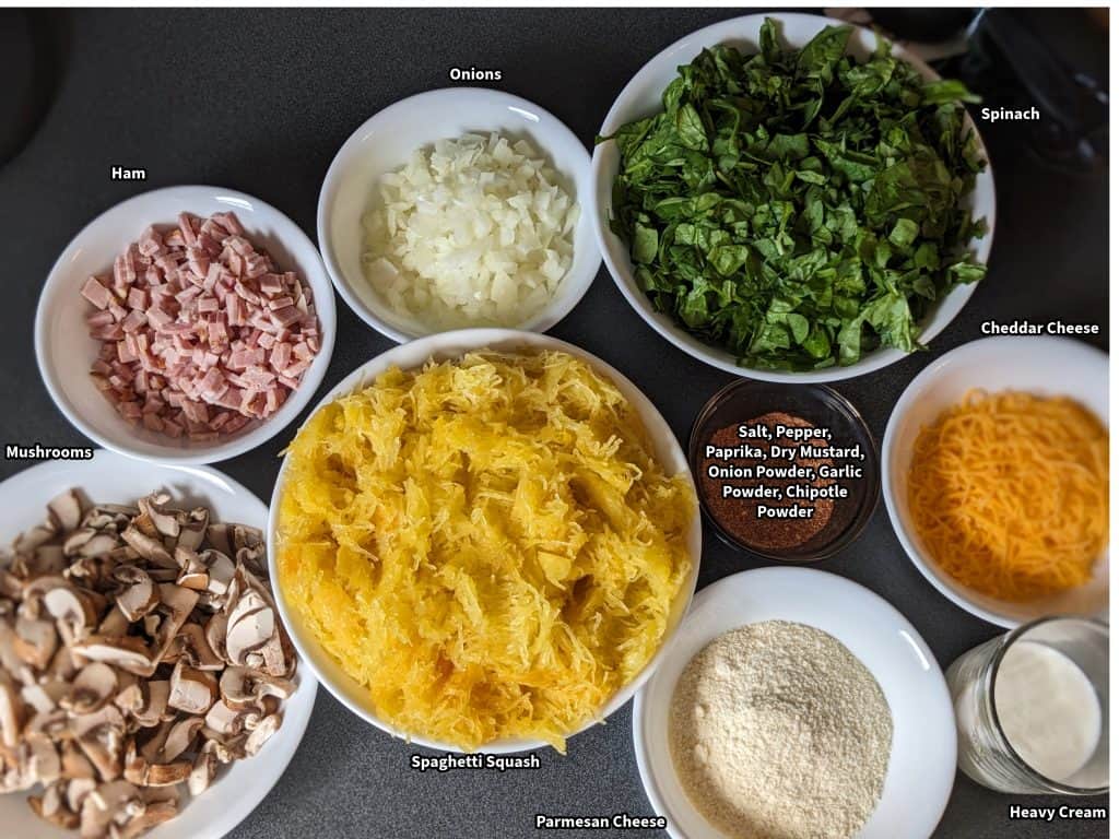 Ham Mushroom and Spaghetti Squash Ingredients Labeled