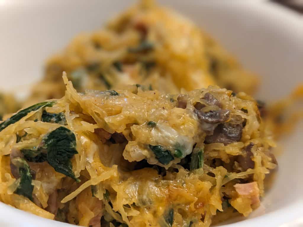 Ham Mushroom and Spaghetti Squash Casserole - finished and in a bowl