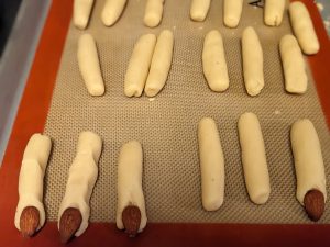 Cylinders of dough for Keto Witch Finger Cookies before baking