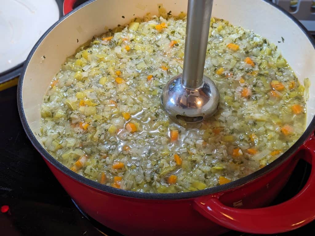 Leek and Cauliflower Soup before blending
