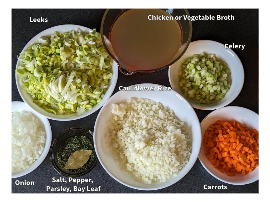 Leek and Cauliflower Soup Vegetable Ingredients Labeled