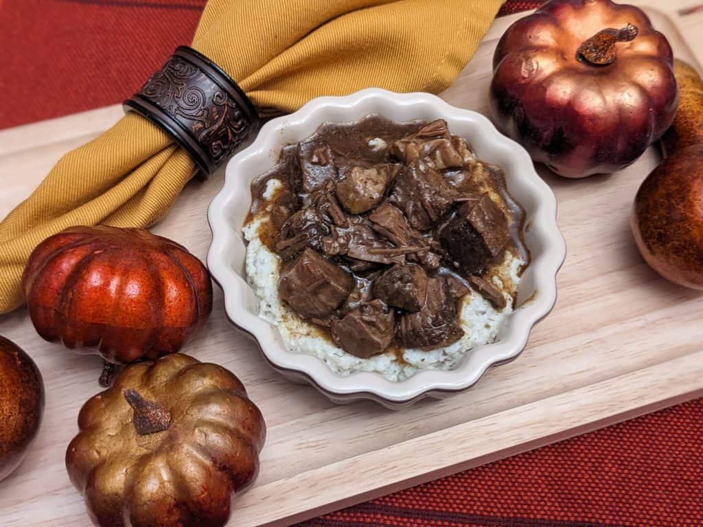 Braised Beef in Wine Reduction - plated feature image