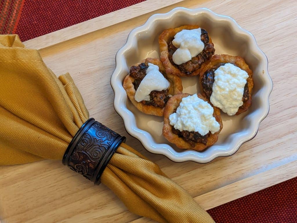 Harissa Lamb Tartlets with Diary and Non Dairy Toppings - plated