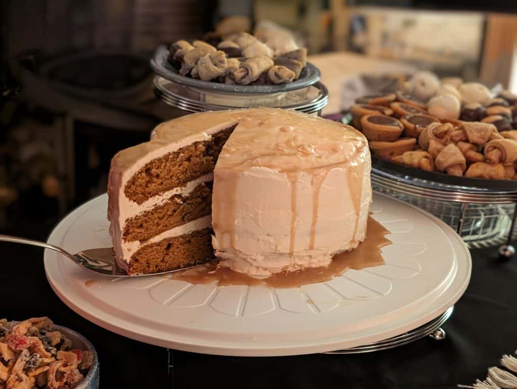 Pumpkin Layer Cake with Caramel Buttercream Frosting, showing cross-section