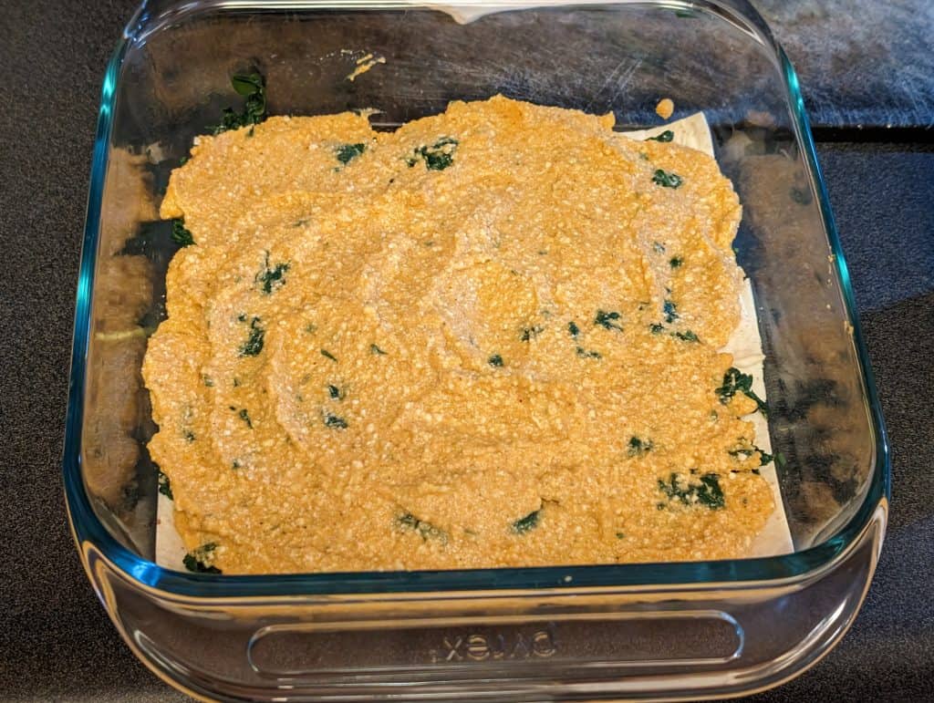 Pumpkin-Ricotta layer of the Vegetarian Version of Pumpkin Sage Low Carb Lasagna