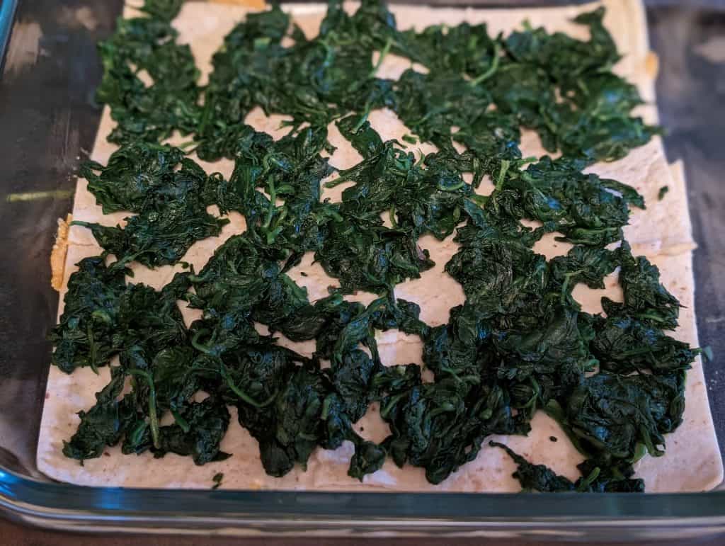 Spinach Layer of the Vegetarian Version of Pumpkin Sage Low Carb Lasagna