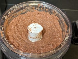 Sugar Free Chocolate Hazelnut Hummus being blended in a food processor