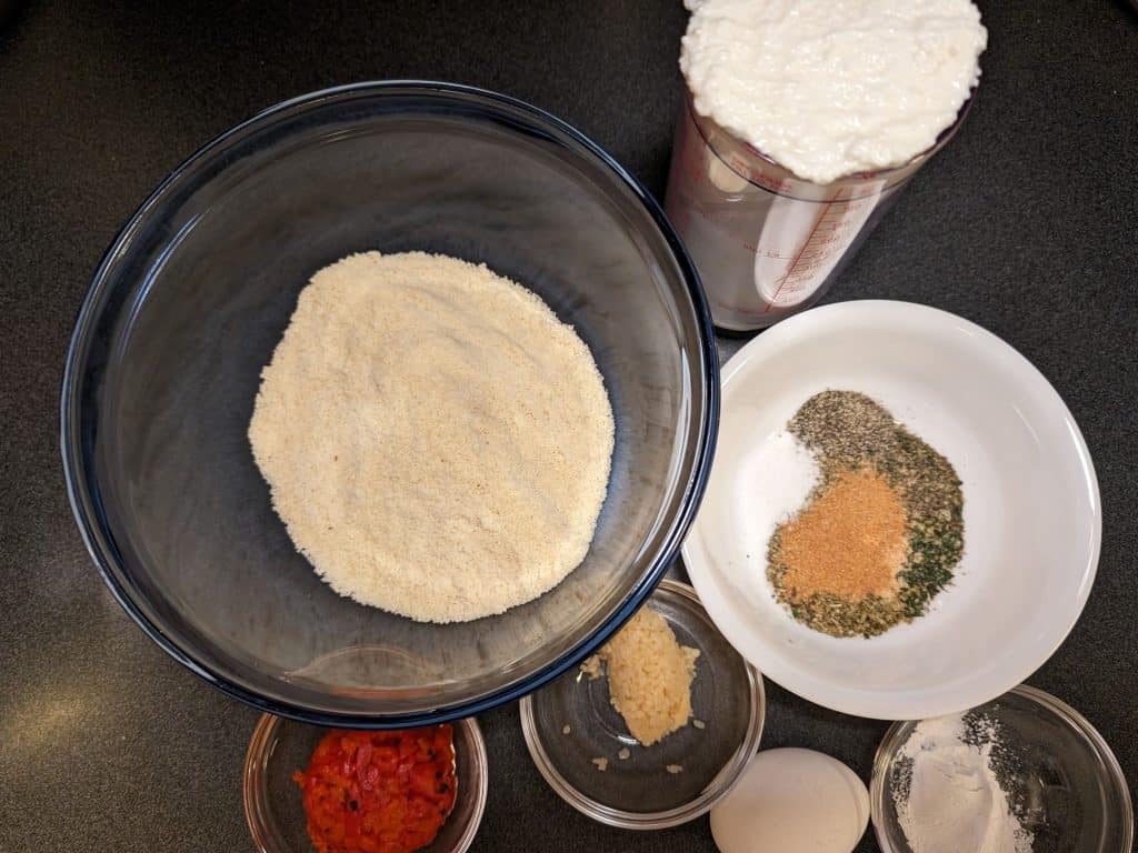 Ingredients for Garlic and Roasted Red Pepper Scones - with Dairy version which includes Ricotta