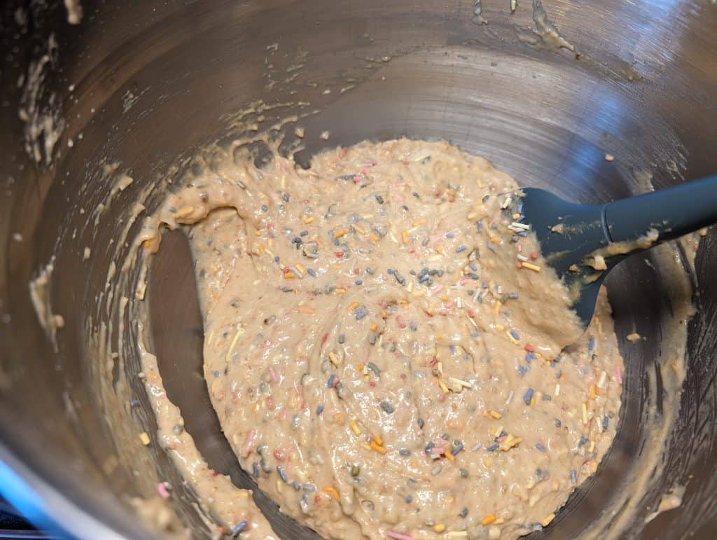 Adding sprinkles to the batter for Keto Cake Batter Dip