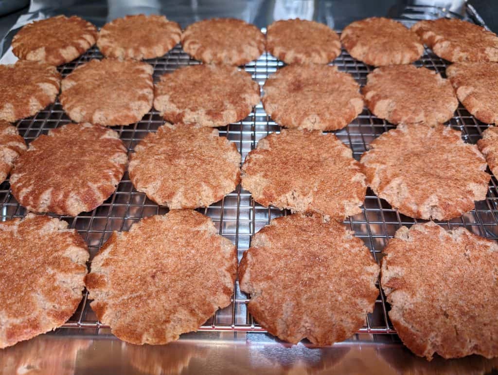 Keto Snickerdoodle Cookies on a cooling rack