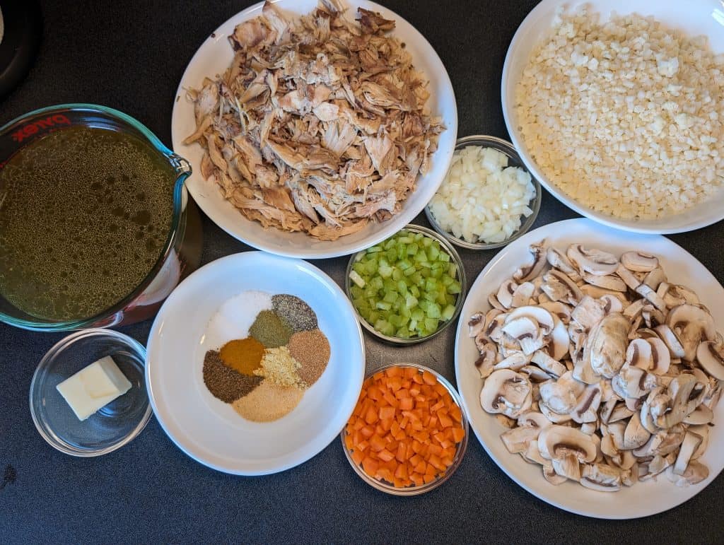 Ingredients for Savory Chicken and Cauliflower Rice Soup