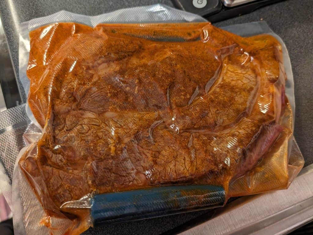 Savory Spiced Beef Roast vacuum sealed before cooking sous vide