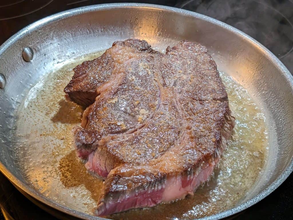 Searing a roast for Savory Spiced Beef Roast