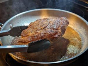 Searing a roast for Savory Spiced Beef Roast