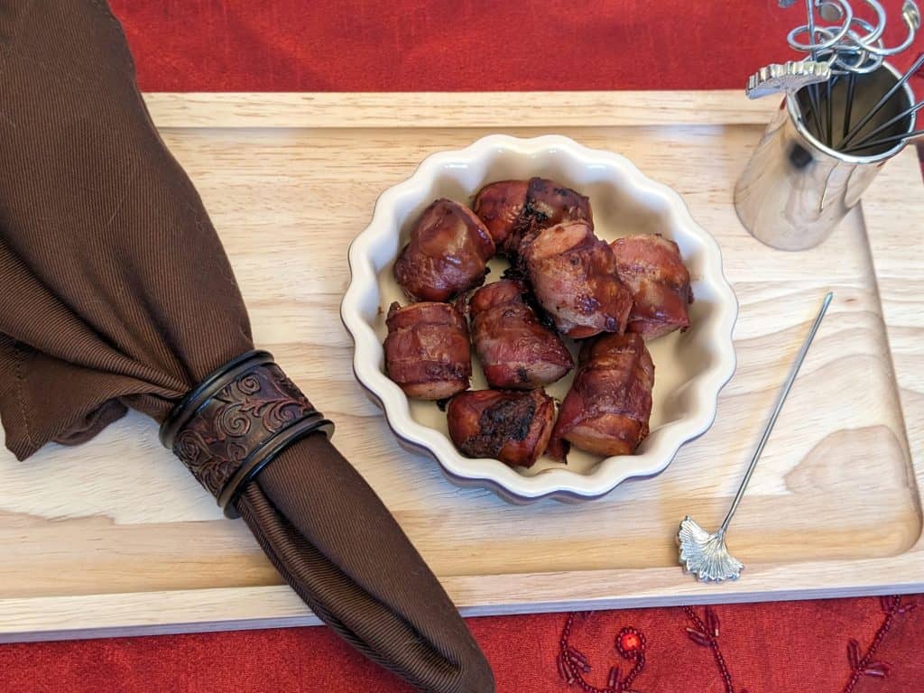 Bacon-Wrapped Low Carb BBQ Hot Dog Bites - plated