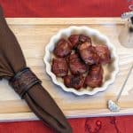 Bacon-Wrapped Low Carb BBQ Hot Dog Bites - plated