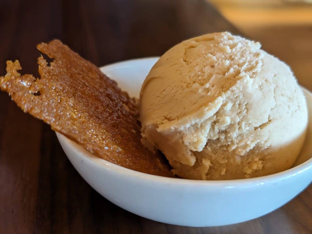 Brioche Ice Cream garnished with a sugar crisp