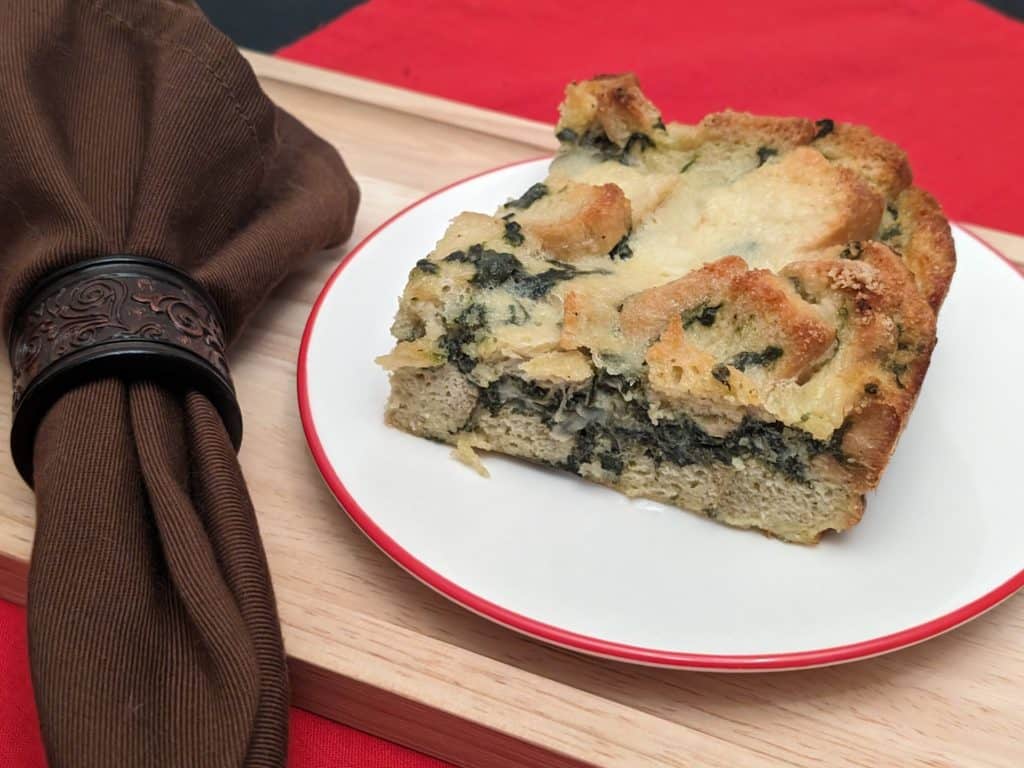 Keto Florentine Breakfast Strata plated showing cross-section