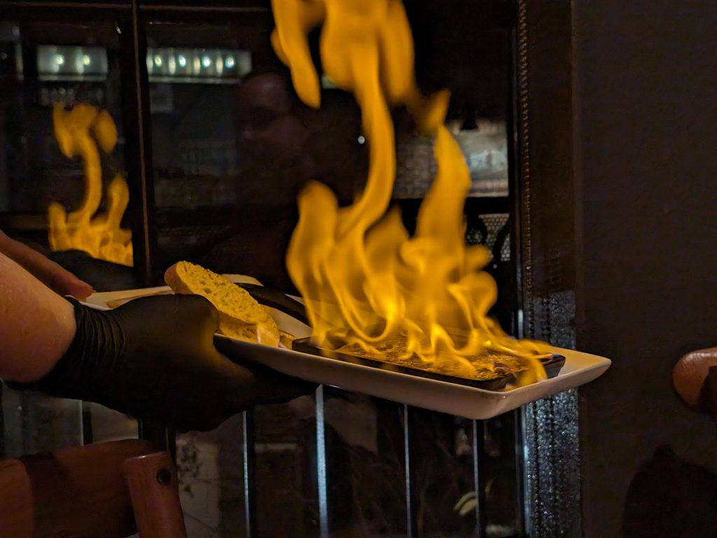 Saganaki cheese on fire